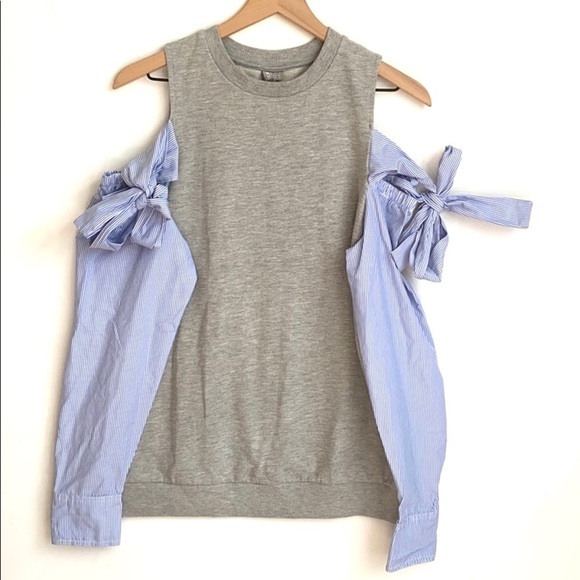 *GRAY* ASOS Cloud Stripe Cold-Shoulder Top, Size 4 - Picture 10 of 16